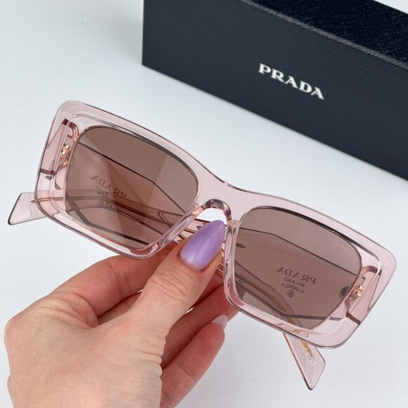 Prada PR08YS 19Q10D Transparent Peach Light Brown Cat Eye Unisex - Picture 2 of 12